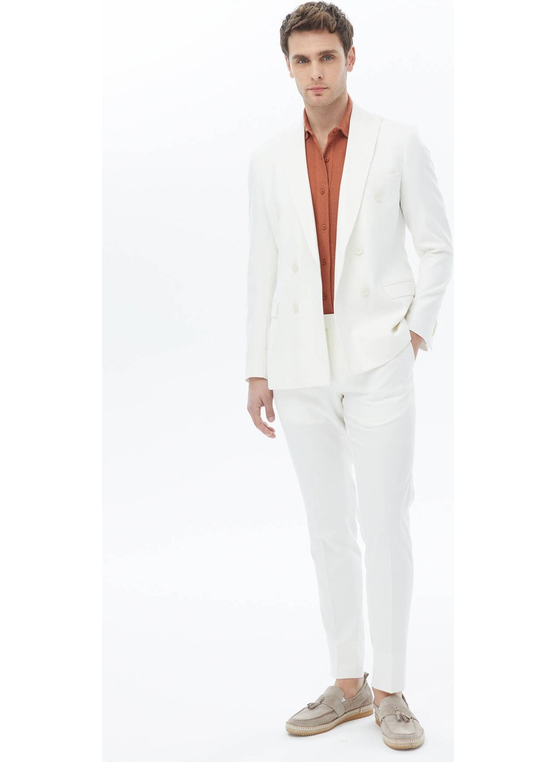 Ecru Plain Slim Fit Suit