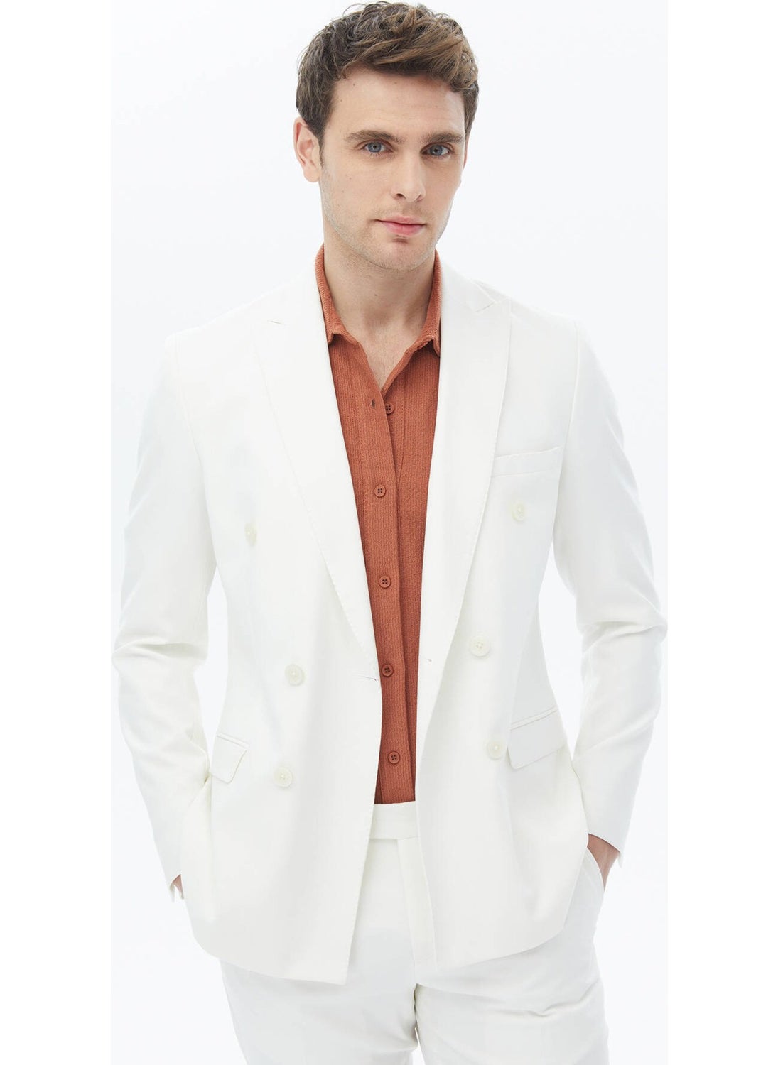 Ecru Plain Slim Fit Suit