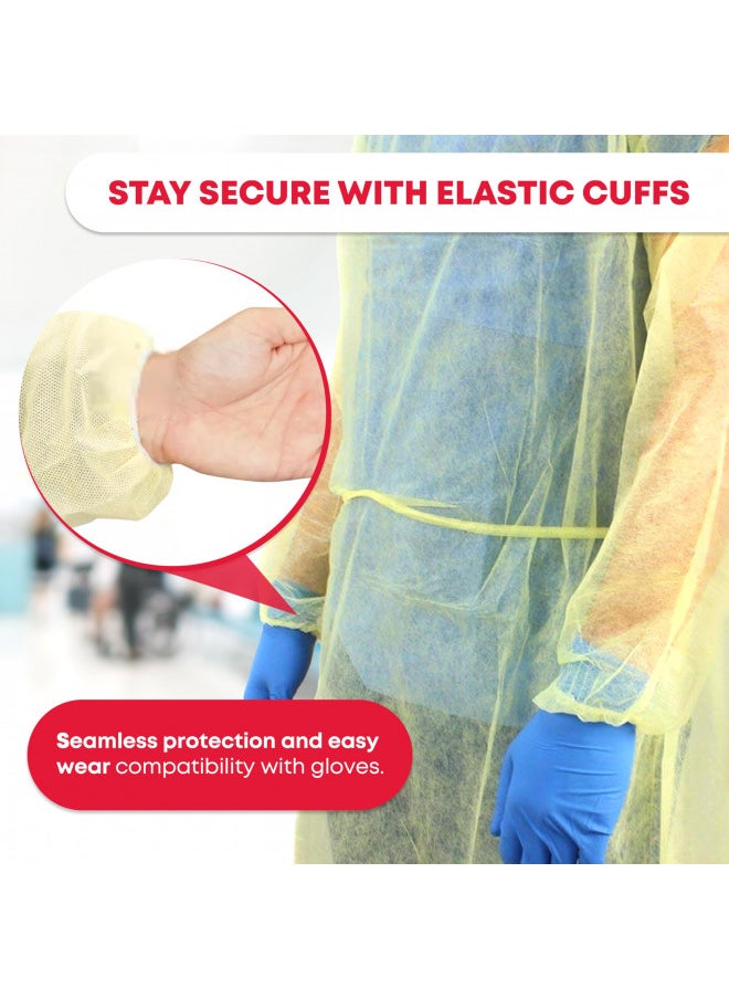 Ever Ready First Aid Isolation Gown with Elastic Wrists, Fluid Resistant, Yellow (Pack of 10)