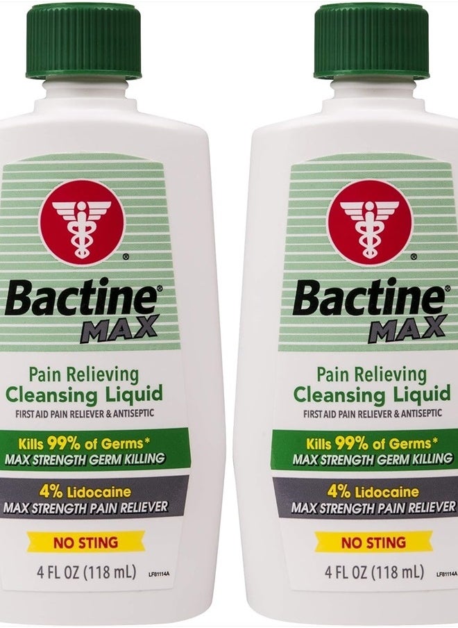 Max Pain Relieving Cleansing Liquid with Lidocaine, First Aid Pain + Itch Relief, Kills 99% of Germs*, 4oz 2 Pack