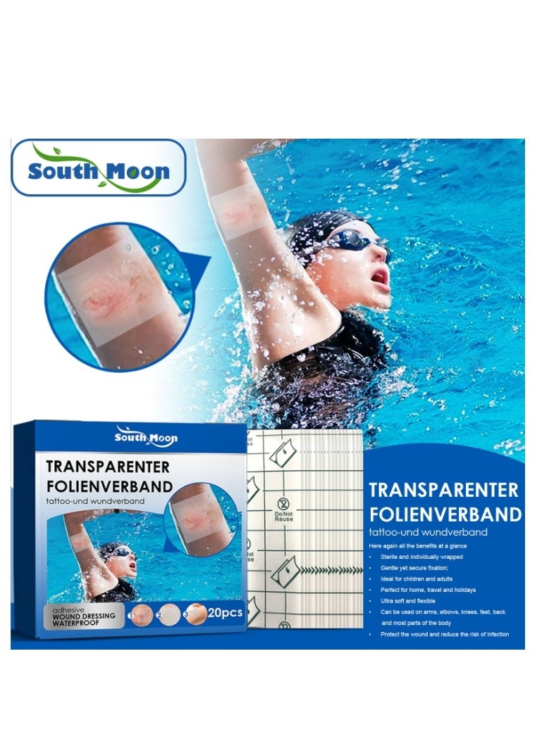 20 Pcs Transparent Waterproof Patch, Stretch Adhesive Bandages, Tattoo Protective Transparent Film