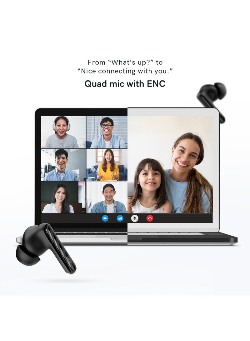 Aura Buds in-Ear Truly Wireless Earbuds with 60H of Playtime, Quad Mic with ENC, Dual Device Pairing, Instacharge(10 min=150 min),12mm Polymer Composite Driver,BT v5.3 Aura Black