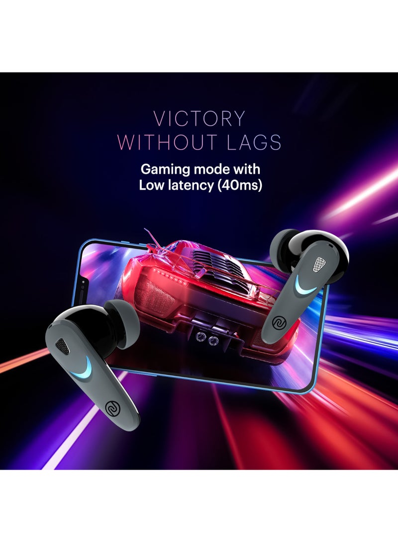 Newly Launched Buds Combat X In-Ear Truly Wireless Gaming Earbuds with 40ms Low Latency, 60H of Playtime, Spatial Audio, RGB Lights,Instacharge(10 min=180 min),10mm Driver,BT v5.3 Shadow Grey