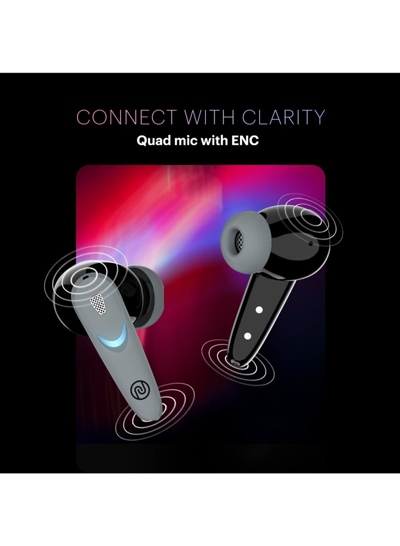 Newly Launched Buds Combat X In-Ear Truly Wireless Gaming Earbuds with 40ms Low Latency, 60H of Playtime, Spatial Audio, RGB Lights,Instacharge(10 min=180 min),10mm Driver,BT v5.3 Shadow Grey