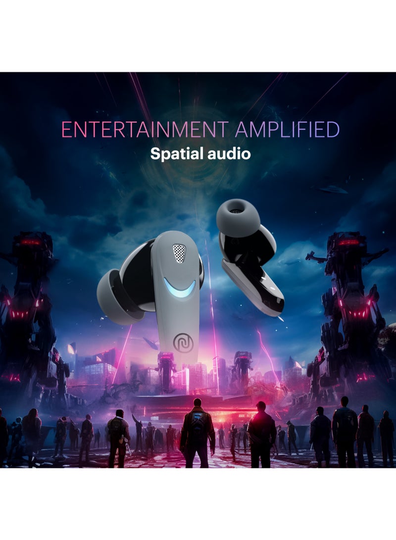 Newly Launched Buds Combat X In-Ear Truly Wireless Gaming Earbuds with 40ms Low Latency, 60H of Playtime, Spatial Audio, RGB Lights,Instacharge(10 min=180 min),10mm Driver,BT v5.3 Shadow Grey