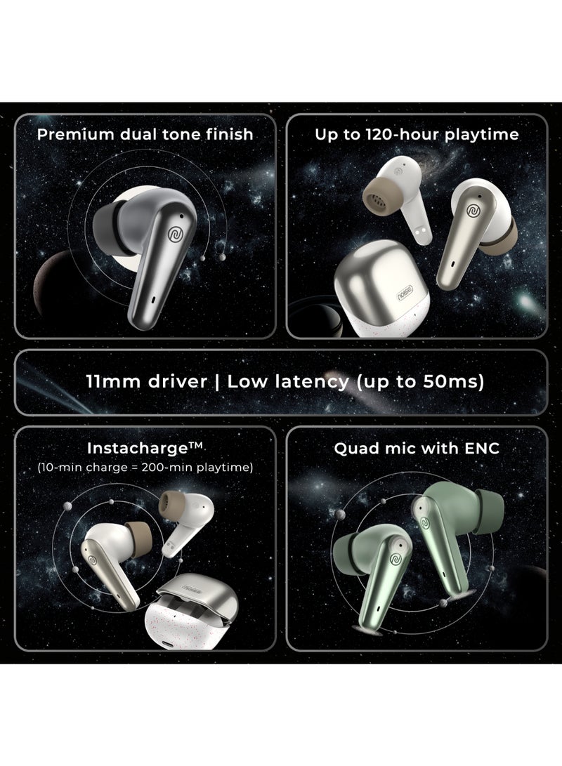 Buds X Prime in-Ear Truly Wireless Earbuds with 120H of Extended Playtime, ENC for Clear Calling, Instacharge(10 min=200 min),Modern Dual Tone Finish, 11mm Driver, BT v5.3 Silver/Grey