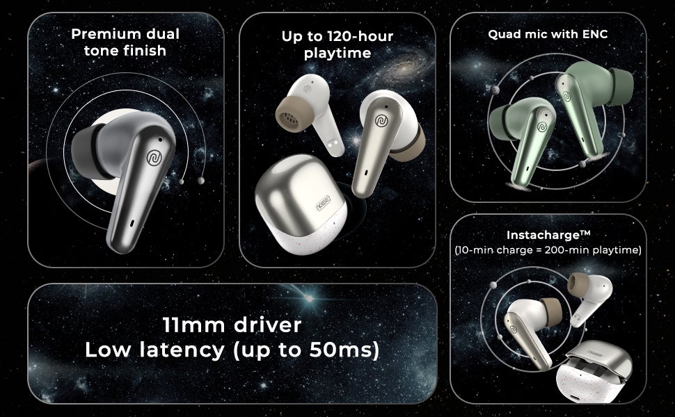 Buds X Prime in-Ear Truly Wireless Earbuds with 120H of Extended Playtime, ENC for Clear Calling, Instacharge(10 min=200 min),Modern Dual Tone Finish, 11mm Driver, BT v5.3 Silver/Grey