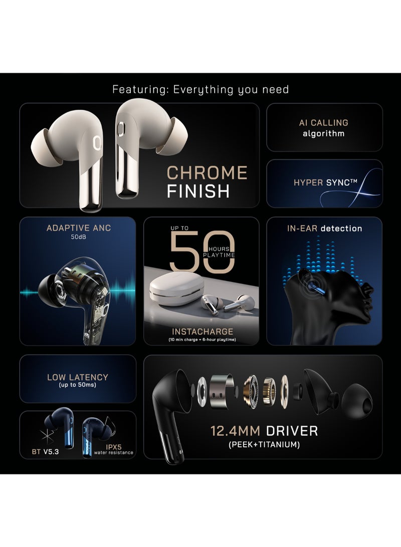 Newly Launched Buds Xero Truly Wireless in-Ear Earbuds with Adaptive Hybrid ANC Up to 50dB to Detect Sound Environment, in-Ear Detection, Sound+ Algorithm, 12.4MM Driver, BT v5.3 Chrome Beige