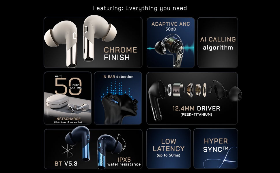 Newly Launched Buds Xero Truly Wireless in-Ear Earbuds with Adaptive Hybrid ANC Up to 50dB to Detect Sound Environment, in-Ear Detection, Sound+ Algorithm, 12.4MM Driver, BT v5.3 Chrome Blue