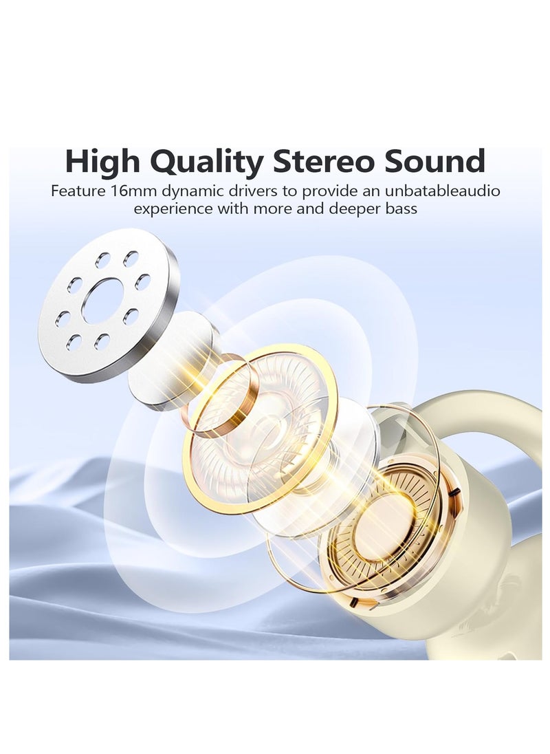 Open Ear Clip Headphones, Bluetooth Headphones Wireless Earbuds, 30 Hours Playtime, Dual Mic Clear Call Sports Bone Conduction Headphones Bluetooth for Workout Driving Walking with iPhone Android