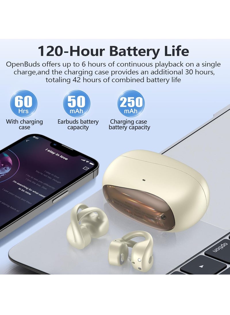 Open Ear Clip Headphones, Bluetooth Headphones Wireless Earbuds, 30 Hours Playtime, Dual Mic Clear Call Sports Bone Conduction Headphones Bluetooth for Workout Driving Walking with iPhone Android