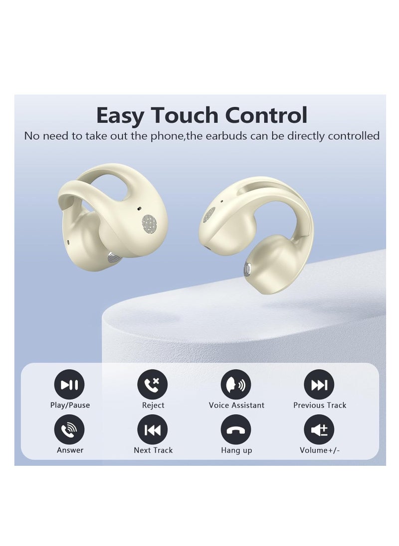 Open Ear Clip Headphones, Bluetooth Headphones Wireless Earbuds, 30 Hours Playtime, Dual Mic Clear Call Sports Bone Conduction Headphones Bluetooth for Workout Driving Walking with iPhone Android