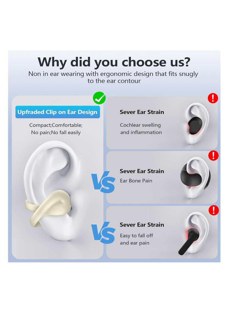 Open Ear Clip Headphones, Bluetooth Headphones Wireless Earbuds, 30 Hours Playtime, Dual Mic Clear Call Sports Bone Conduction Headphones Bluetooth for Workout Driving Walking with iPhone Android