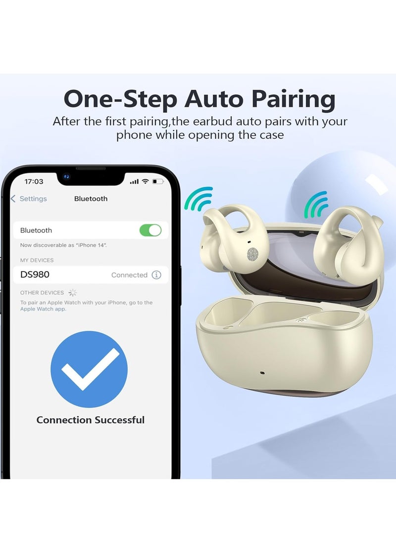 Open Ear Clip Headphones, Bluetooth Headphones Wireless Earbuds, 30 Hours Playtime, Dual Mic Clear Call Sports Bone Conduction Headphones Bluetooth for Workout Driving Walking with iPhone Android