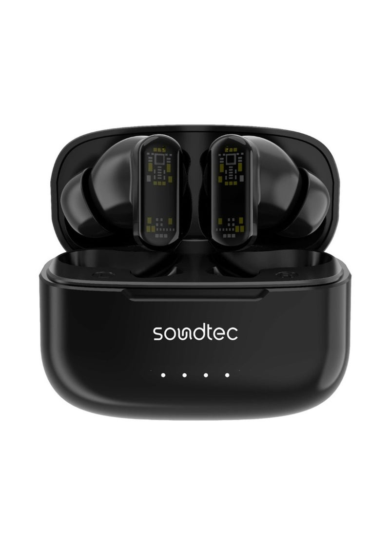 Soundtec ANC & ENC TWS Earphone with Transparent Earbuds - Black