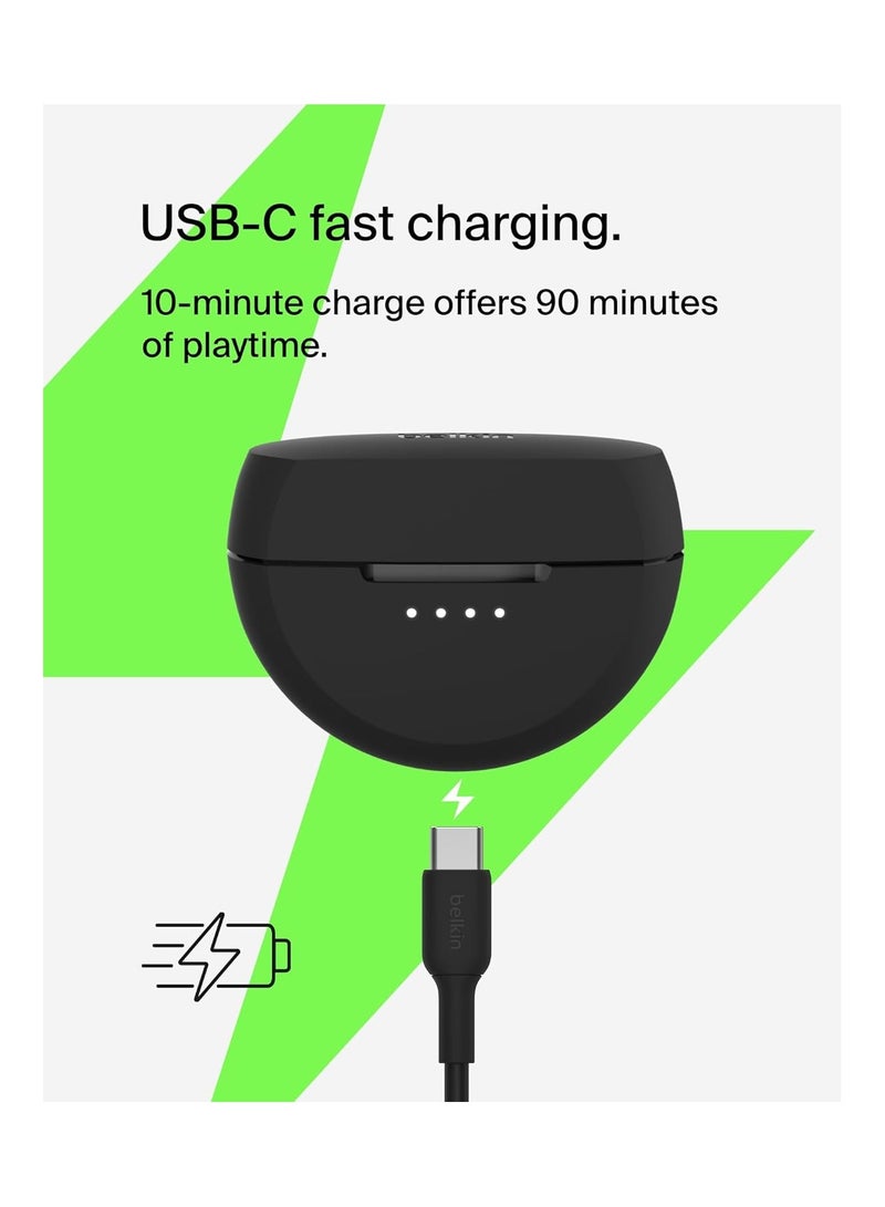 SoundForm Rhythm True Wireless Earbuds with Built-in Microphone, USB-C Fast Charging, 28H Battery Life, IPX5 Water Resistance - Bluetooth Earbuds for iPhone, iPad, Galaxy, Pixel And More - Black