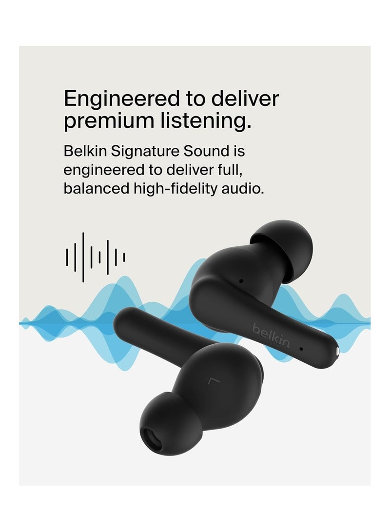 SoundForm Rhythm True Wireless Earbuds with Built-in Microphone, USB-C Fast Charging, 28H Battery Life, IPX5 Water Resistance - Bluetooth Earbuds for iPhone, iPad, Galaxy, Pixel And More - Black