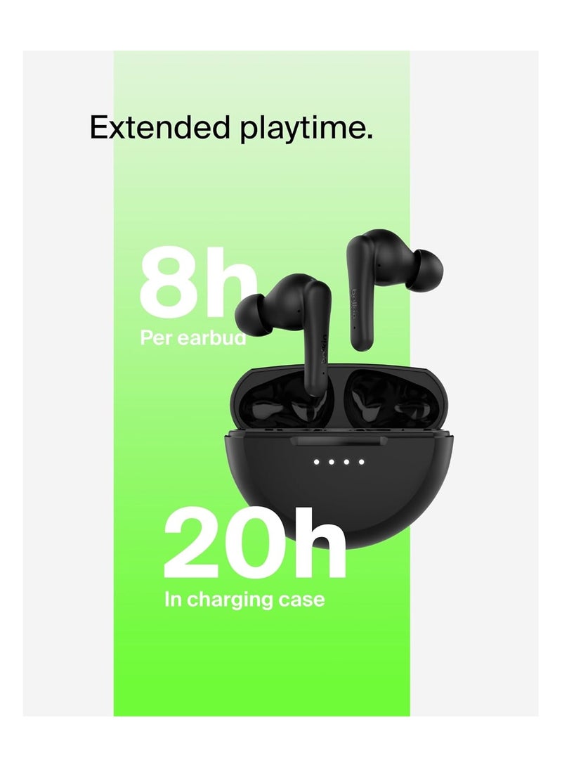 SoundForm Rhythm True Wireless Earbuds with Built-in Microphone, USB-C Fast Charging, 28H Battery Life, IPX5 Water Resistance - Bluetooth Earbuds for iPhone, iPad, Galaxy, Pixel And More - Black