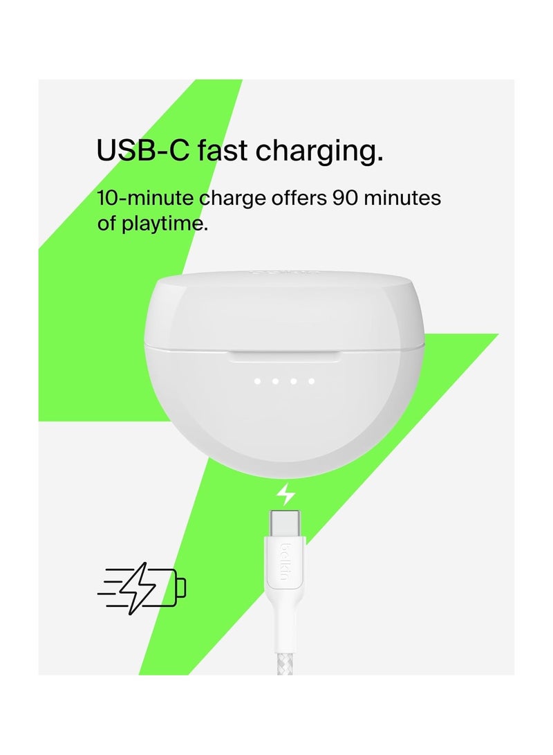 SoundForm Rhythm True Wireless Earbuds with Built-in Microphone, USB-C Fast Charging, 28H Battery Life, IPX5 Water Resistance - Bluetooth Earbuds for iPhone, iPad, Galaxy, Pixel And More - White