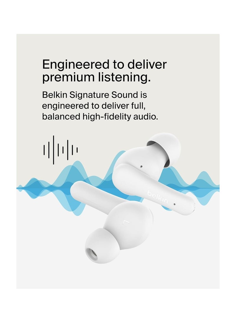 SoundForm Rhythm True Wireless Earbuds with Built-in Microphone, USB-C Fast Charging, 28H Battery Life, IPX5 Water Resistance - Bluetooth Earbuds for iPhone, iPad, Galaxy, Pixel And More - White