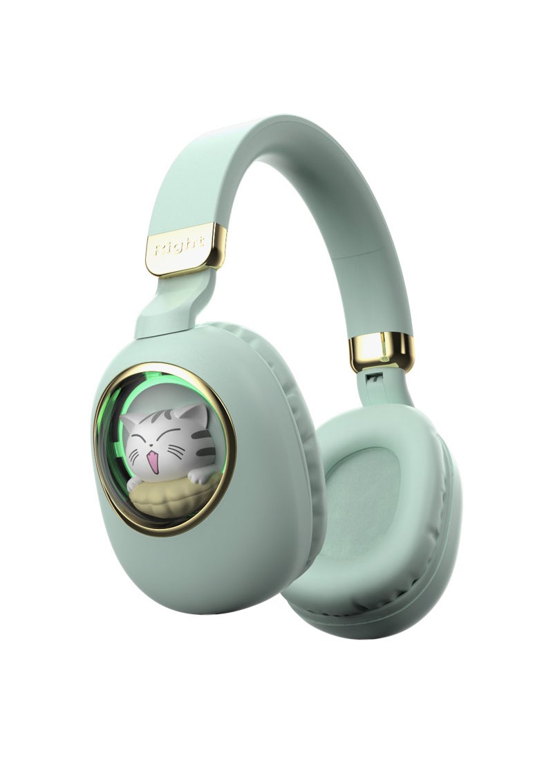 Long-Lasting Wireless Bluetooth Headset for Kids Light Green-Naughty Cat