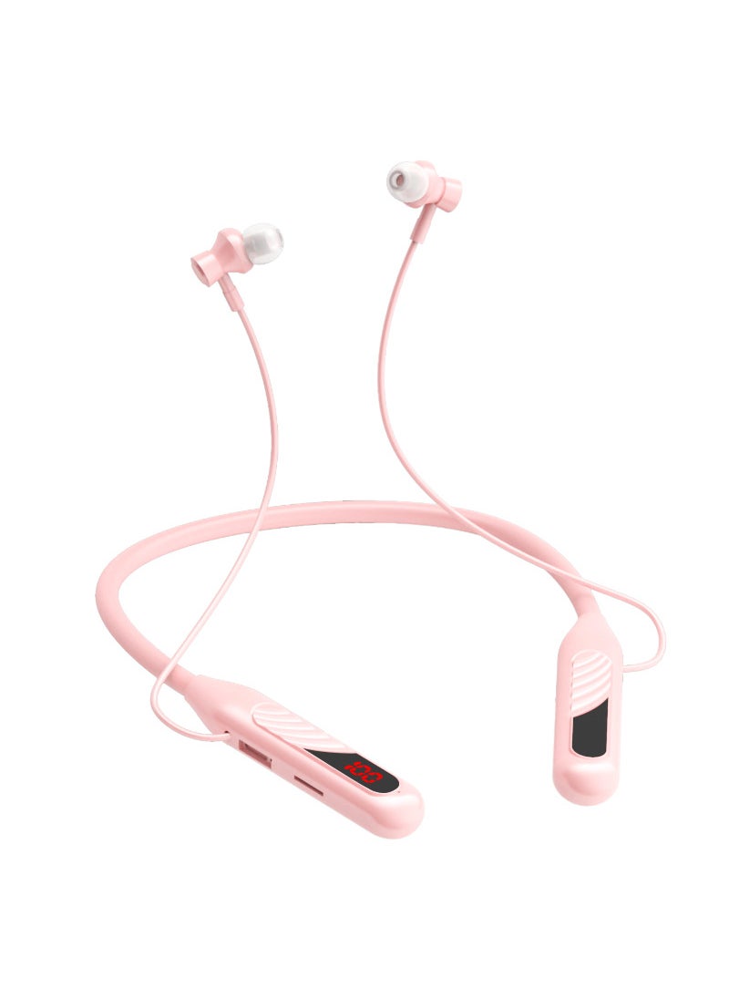 Wireless Bluetooth BT-8 Neckband Sports Earphones with Large Battery and Noise Cancelling Pink