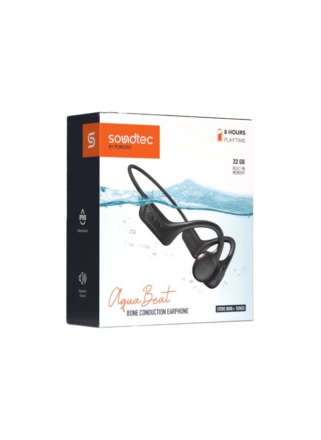 Soundtec Bone Conduction Swimming Headphones IPX8 / 32 GB Built in memory / 8 Hours Play Time / Lightweight Design / 10m Transmission Distance / Open Ear Design - Black