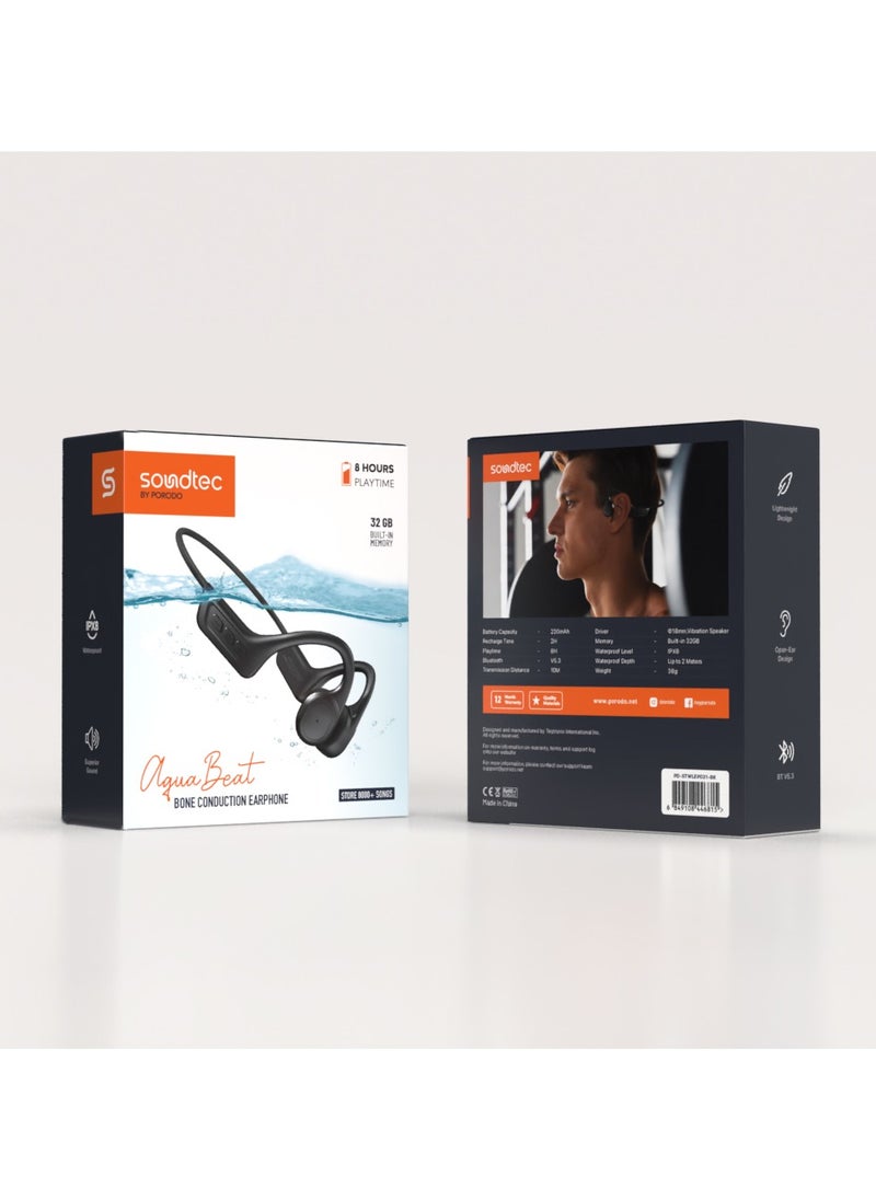 Soundtec Bone Conduction Swimming Headphones IPX8 / 32 GB Built in memory / 8 Hours Play Time / Lightweight Design / 10m Transmission Distance / Open Ear Design - Black