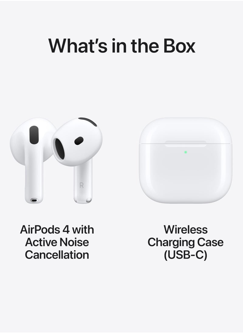 Apple AirPods 4 Wireless Earbuds, Bluetooth Headphones, with Active Noise Cancellation, Adaptive Audio, Transparency Mode, Personalized Spatial Audio, USB-C Charging Case, Wireless Charging