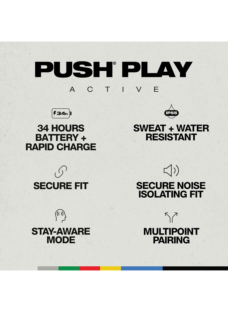 Push Play Active in-Ear Wireless Earbuds, 34 Hr Battery, Stay-Aware Mode, Microphone, Works With iPhone Android And Bluetooth Devices True Black/Orange