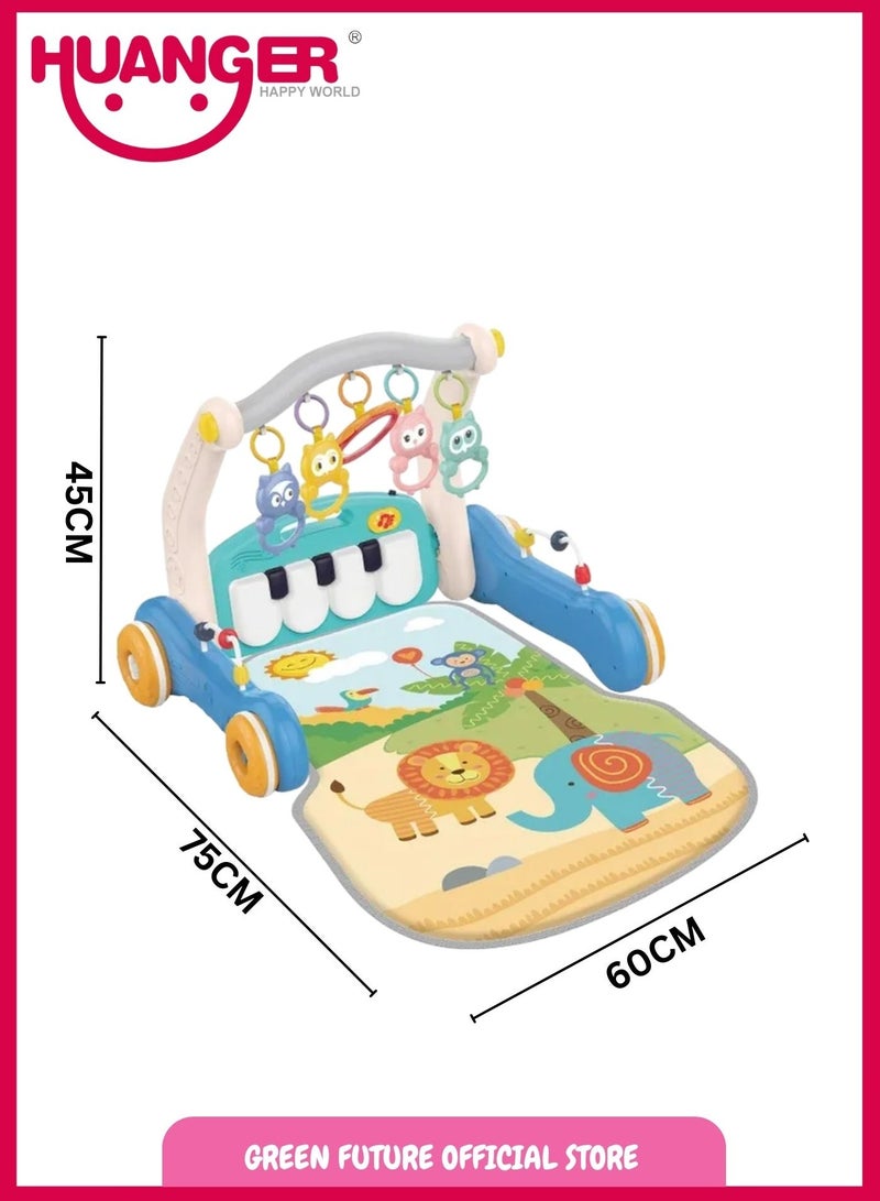 Baby Playmat w/ Piano Music, 2 in 1 Hanging Toys and Walker for Newborns and Infants, Soft and Safe Playmat