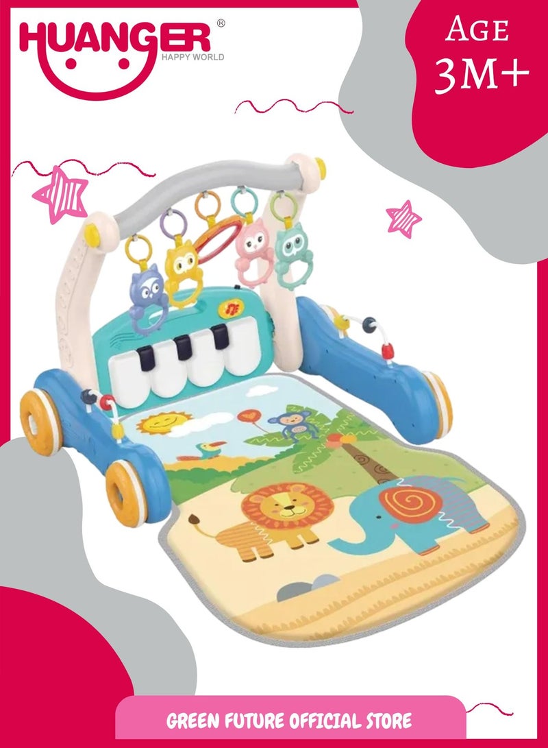 Baby Playmat w/ Piano Music, 2 in 1 Hanging Toys and Walker for Newborns and Infants, Soft and Safe Playmat