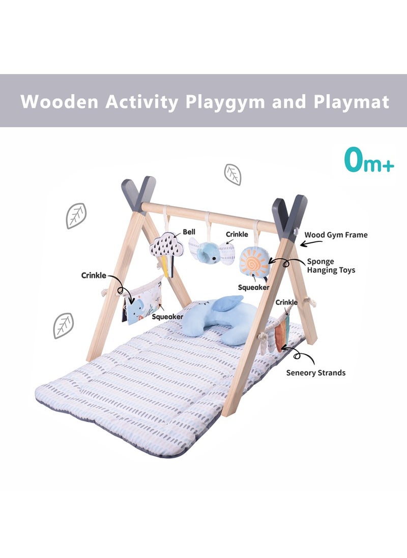 Factory Price Nyra Wooden Activity Play Gym For Infants With Soft Cushion Neck Pillow and Removable Plush Toys