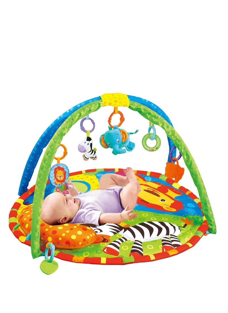 Factory Price Wild Life Printed Activity Play Gym / Playmat For Infants With Soft Neck Pillow and Removable Toys Green - B