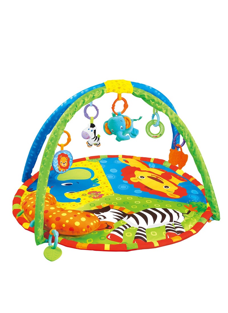 Factory Price Wild Life Printed Activity Play Gym / Playmat For Infants With Soft Neck Pillow and Removable Toys Green - B