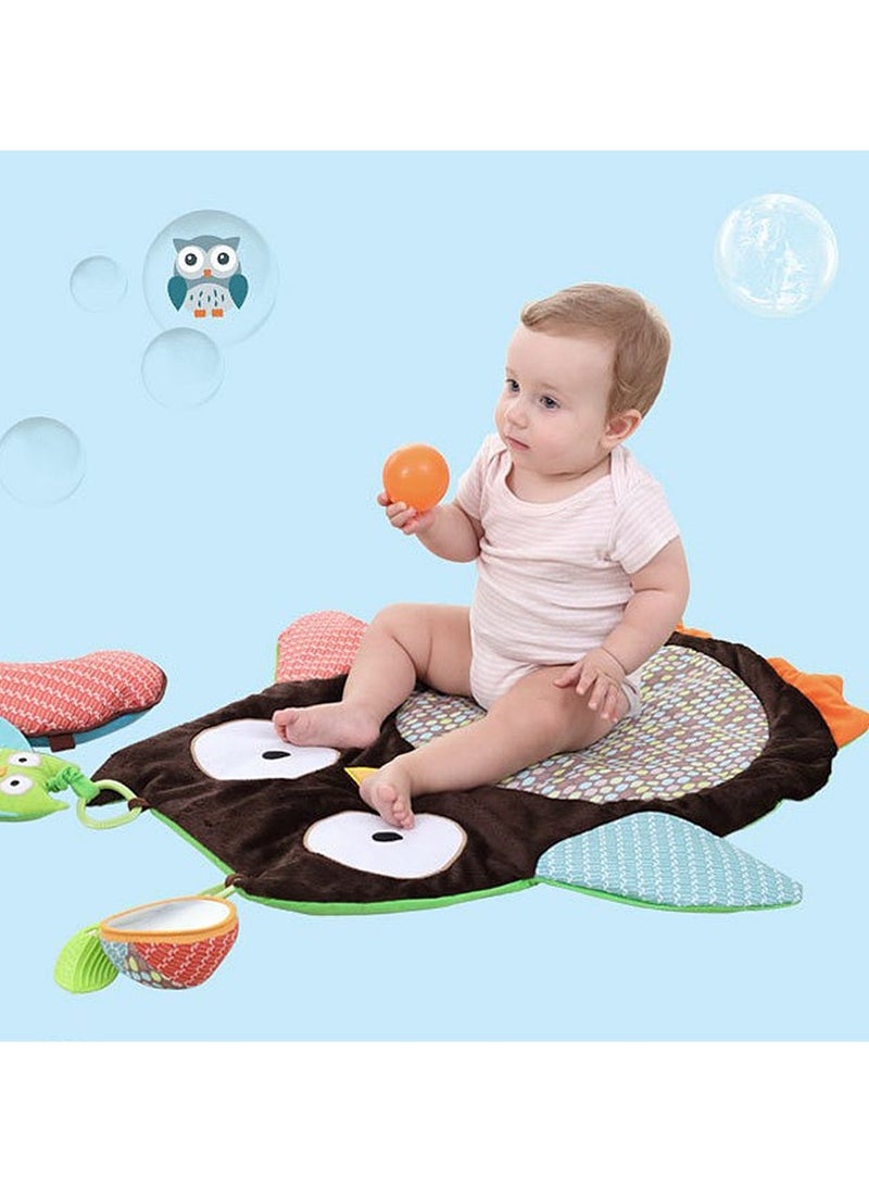 Toy Playmat with Support Pillow, Soft Floor Blanket Indoor Baby Game Mats, Toy Gyms Crawling Pads, Kids Play Rug Carpet with Plush Toys, Owl Design for Tummy Time, Toddlers, Newborn Baby