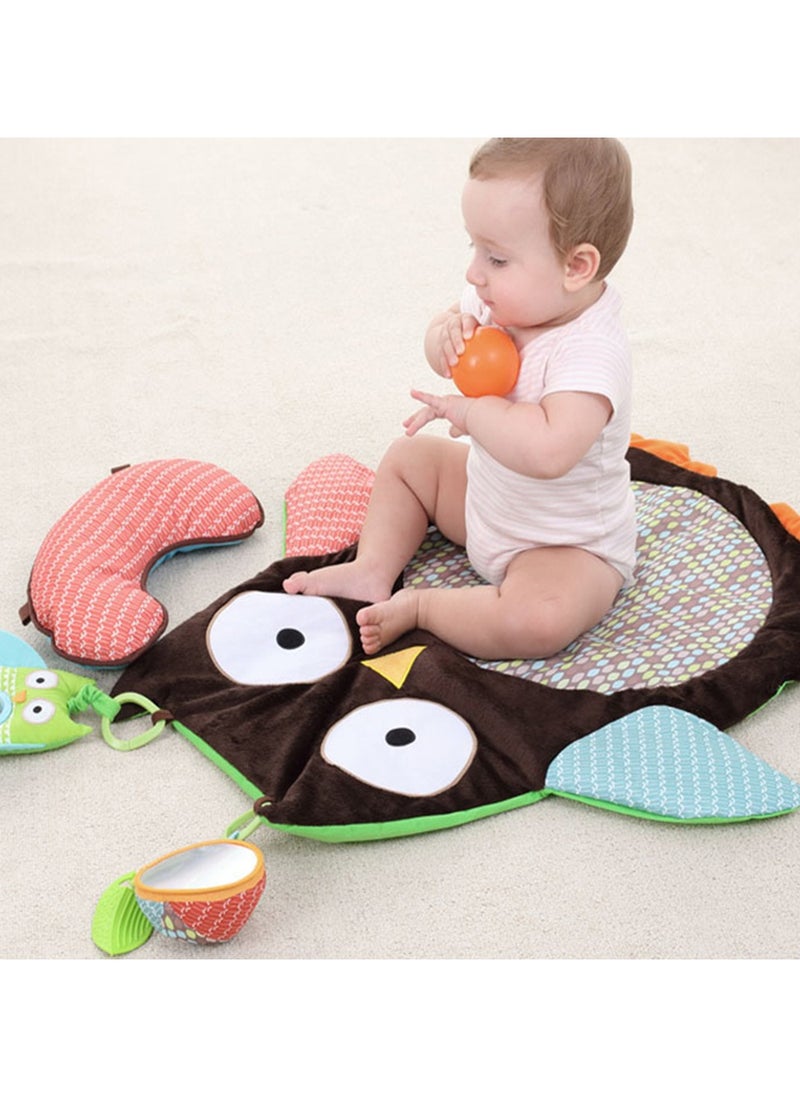 Toy Playmat with Support Pillow, Soft Floor Blanket Indoor Baby Game Mats, Toy Gyms Crawling Pads, Kids Play Rug Carpet with Plush Toys, Owl Design for Tummy Time, Toddlers, Newborn Baby