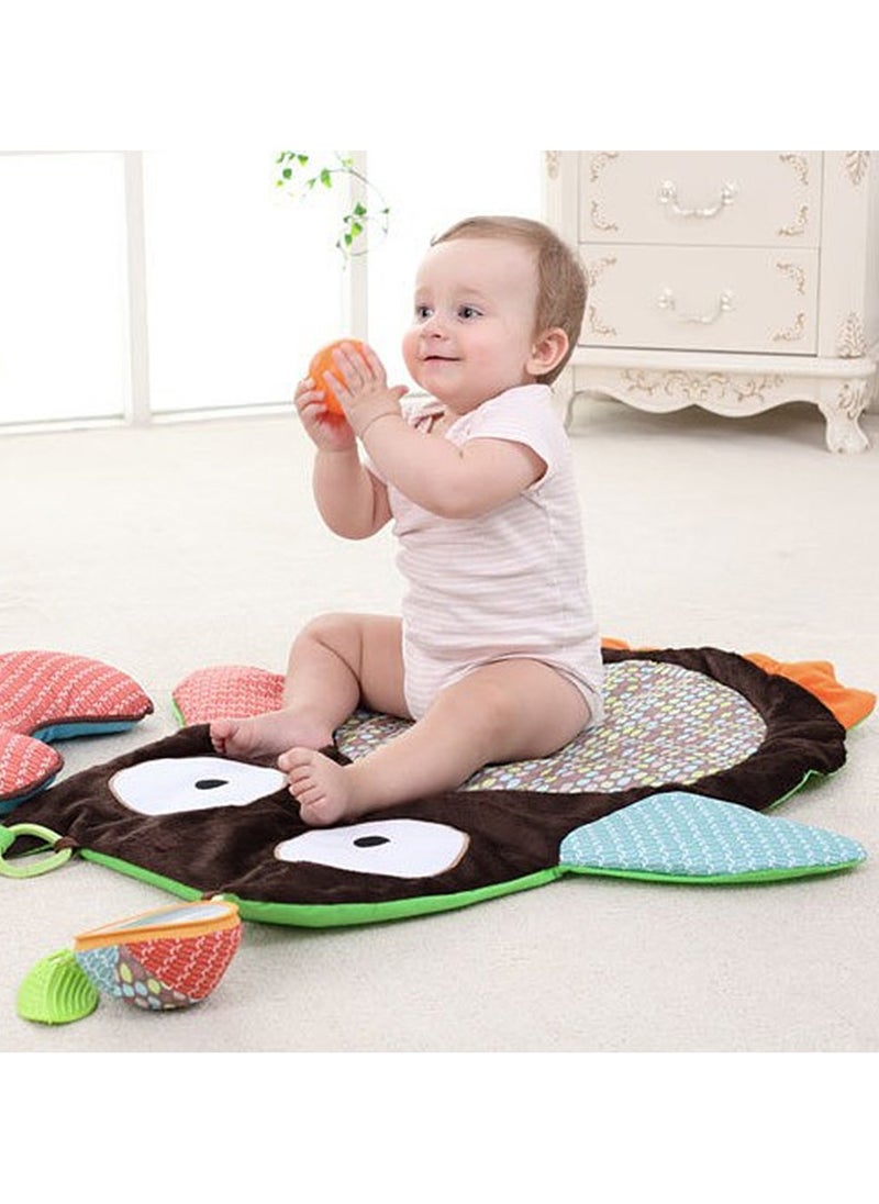 Toy Playmat with Support Pillow, Soft Floor Blanket Indoor Baby Game Mats, Toy Gyms Crawling Pads, Kids Play Rug Carpet with Plush Toys, Owl Design for Tummy Time, Toddlers, Newborn Baby