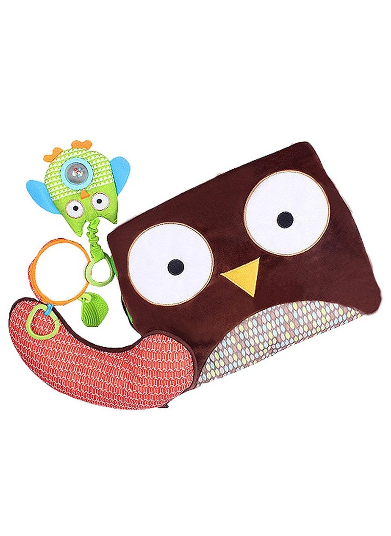 Toy Playmat with Support Pillow, Soft Floor Blanket Indoor Baby Game Mats, Toy Gyms Crawling Pads, Kids Play Rug Carpet with Plush Toys, Owl Design for Tummy Time, Toddlers, Newborn Baby