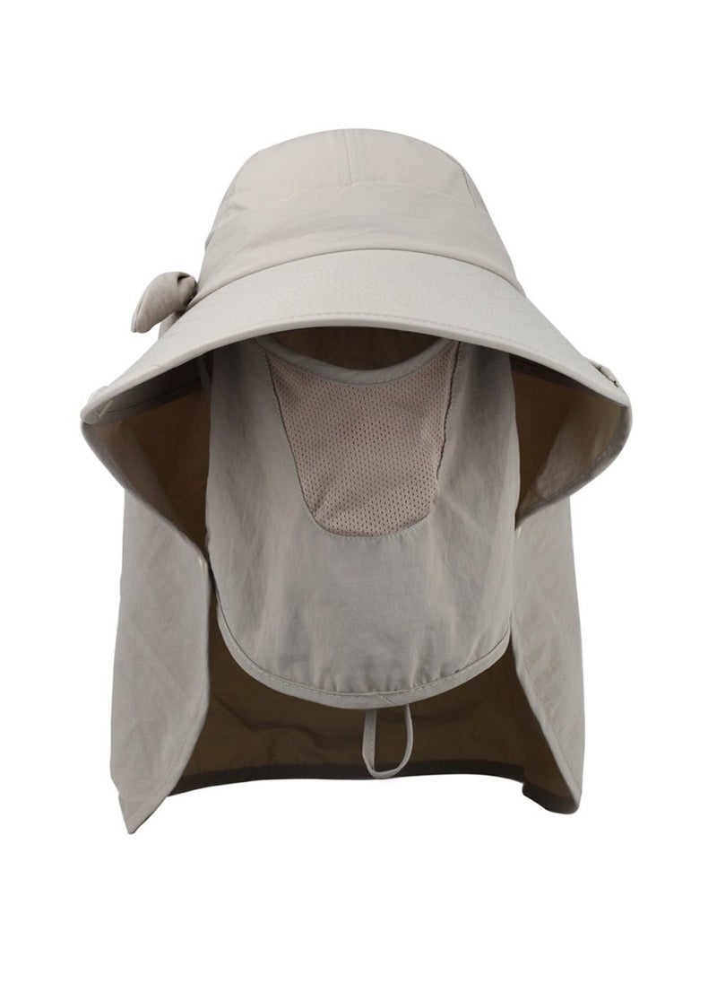 Detachable Sun Visor Hat with Neck Flap, UPF 50+ UV Protective Foldable Sun Hat for Hiking Fishing, Wide Brim Sun Hat for Women Men, Face Mask Hat, Grey