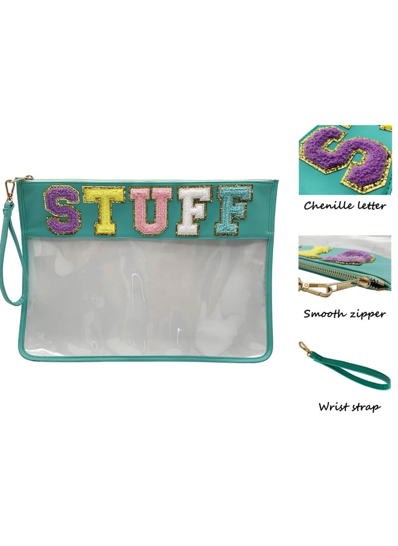 Clear Stadium Purse Bag, Chenille Letter Travel Patch Pouch, Snack Makeup Wristlet