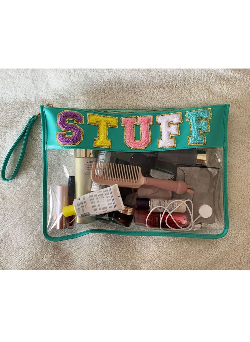 Clear Stadium Purse Bag, Chenille Letter Travel Patch Pouch, Snack Makeup Wristlet