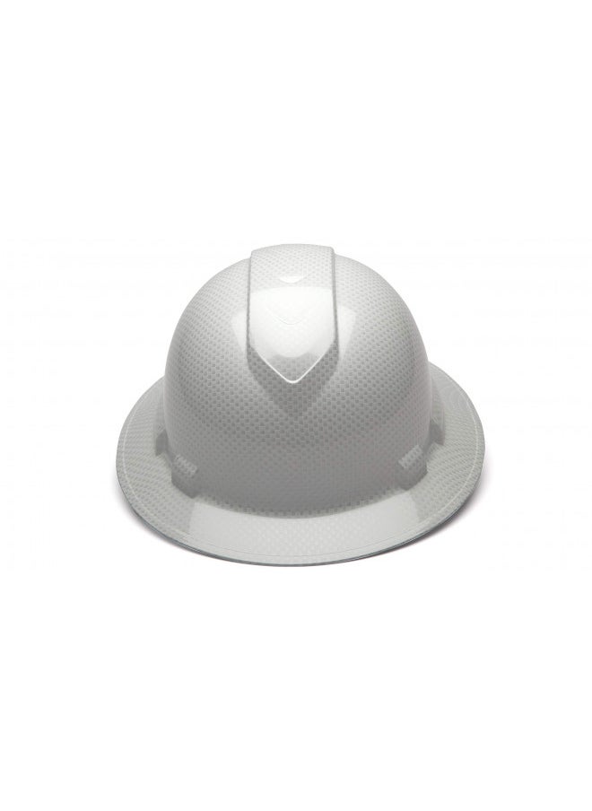 Pyramex Ridgeline Full Brim Hard Hat, 4-Point Ratchet Suspension, Shiny White Graphite Pattern