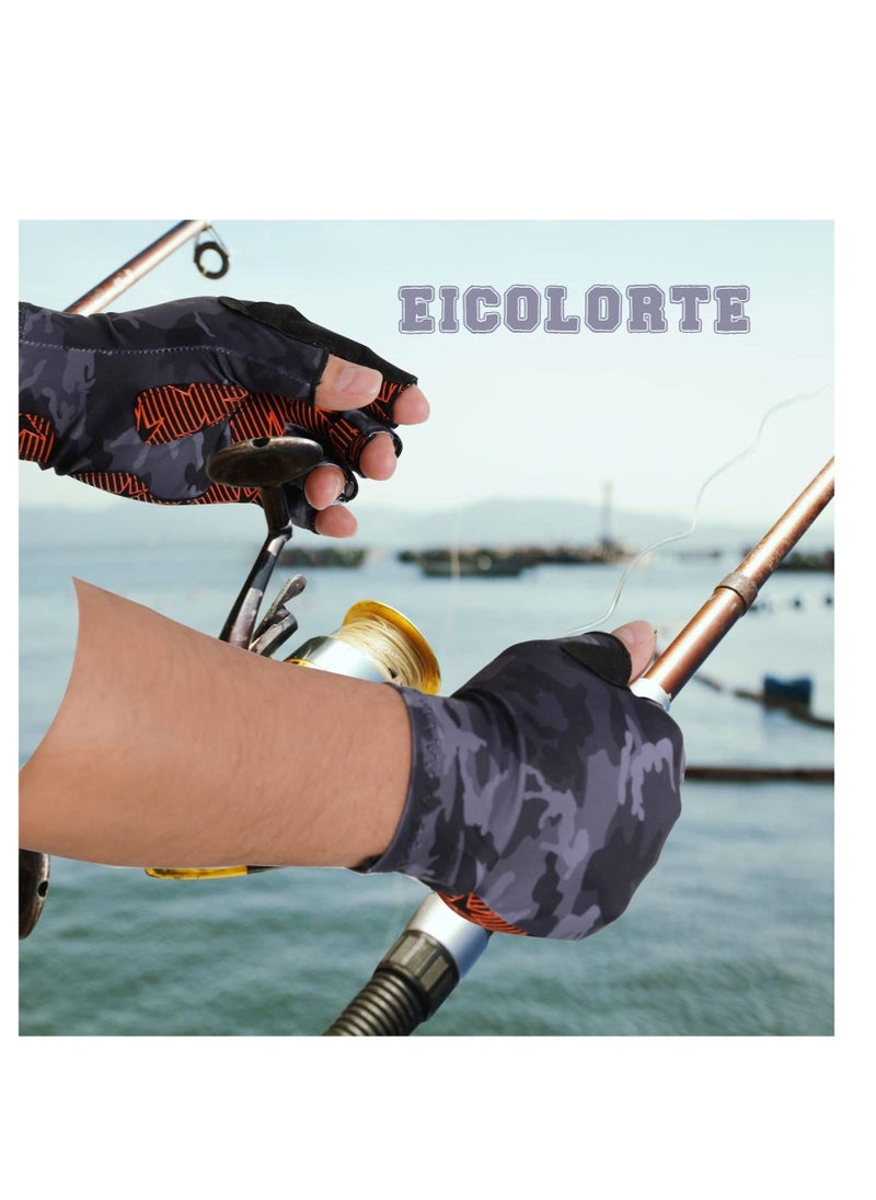 Camouflage Fishing Gloves, Fishing Gloves with Silicone, Pro Anti-Slip Sun Protection, Breathable Lightweight Fishing Archery Accessories Hunting Outdoors