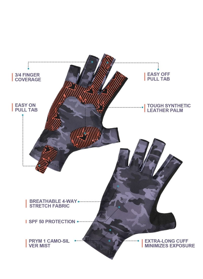 Camouflage Fishing Gloves, Fishing Gloves with Silicone, Pro Anti-Slip Sun Protection, Breathable Lightweight Fishing Archery Accessories Hunting Outdoors