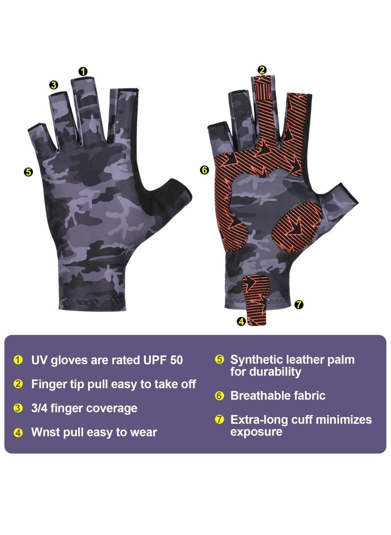 Camouflage Fishing Gloves, Fishing Gloves with Silicone, Pro Anti-Slip Sun Protection, Breathable Lightweight Fishing Archery Accessories Hunting Outdoors