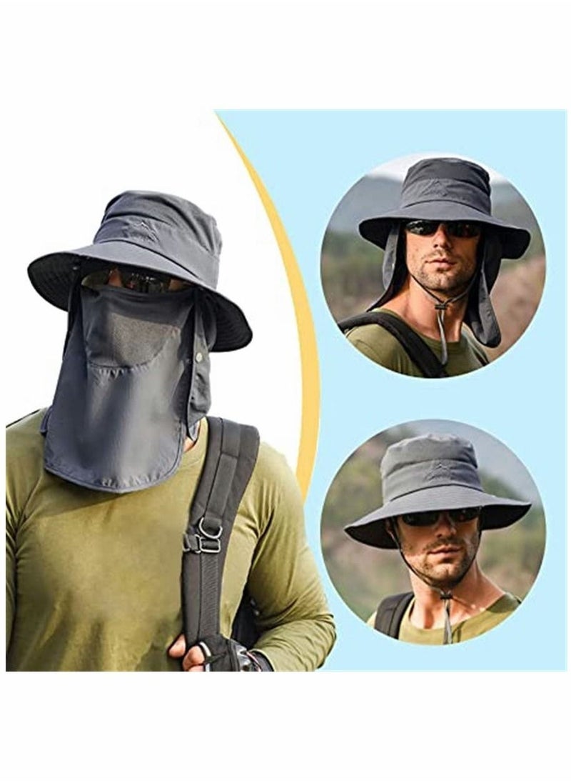 Fishing Hat for Men Women Outdoor UV Sun Protection Wide Brim Hat with Face Cover Neck Flap