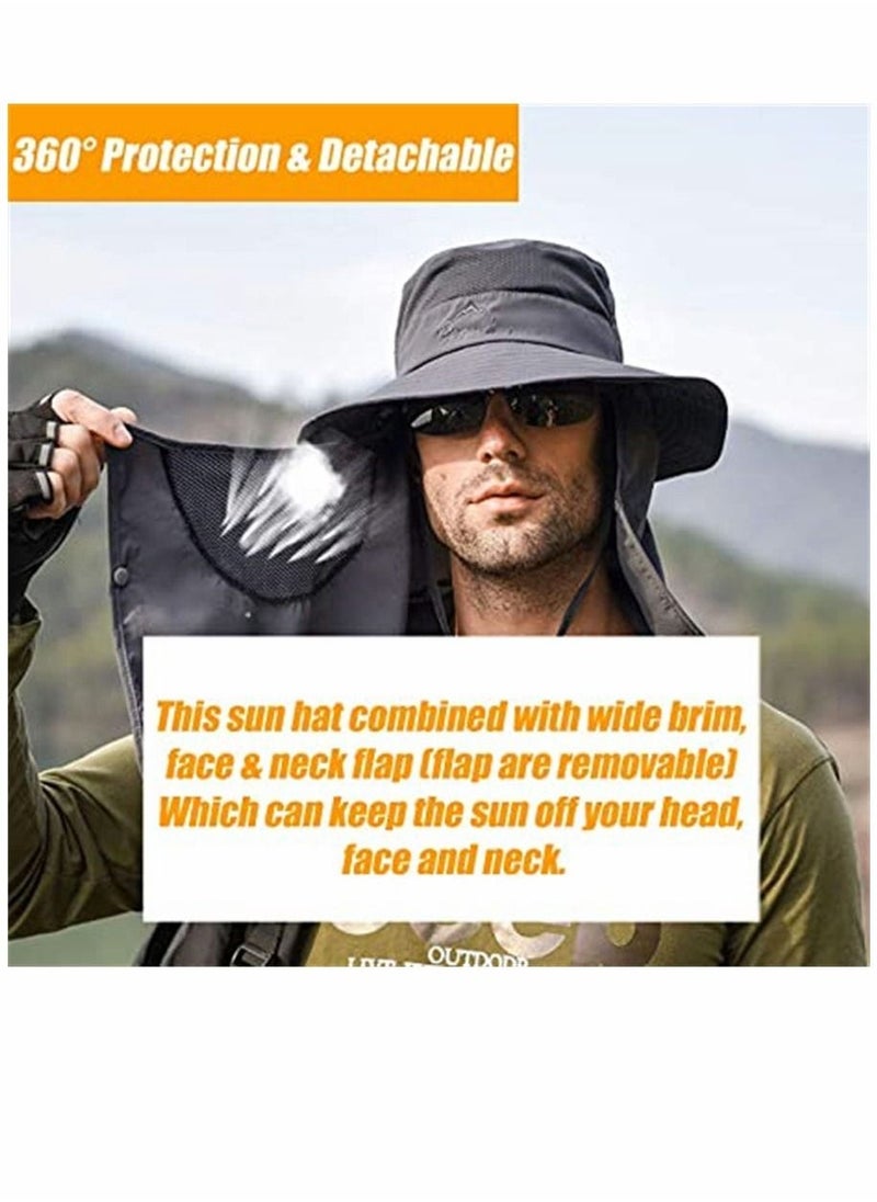 Fishing Hat for Men Women Outdoor UV Sun Protection Wide Brim Hat with Face Cover Neck Flap