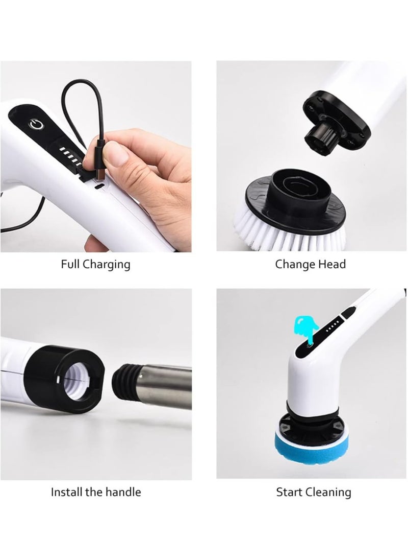 Cordless Electric Cleaning Brush, Cordless Cleaning Brush with 7 Replaceable Brush Heads, Electric Mop with Adjustable Handle for Bathroom, Kitchen, Car