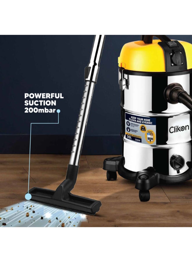 Wet & Dry Vacuum Cleaner 30 L 2200 W CK4445 Yellow/Silver